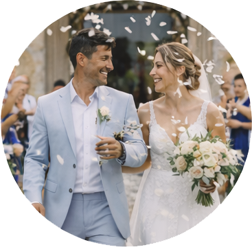 Noivos sorridentes em casamento ao ar livre — Miguel d’Avilla Fotografia.